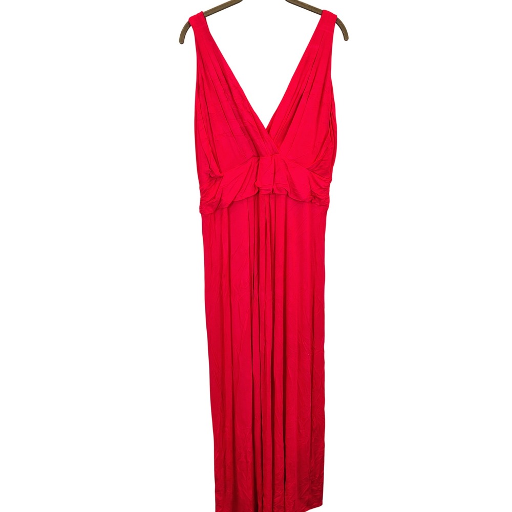 IMAN Womens 1X Sleeveless V-Neck Maxi Dress Red Rayon Blend Glam Elegant